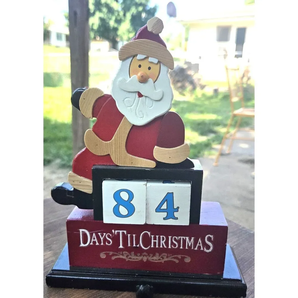 Wooden Santa Days Til Christmas Countdown Block Calendar Holiday Decor 8.5